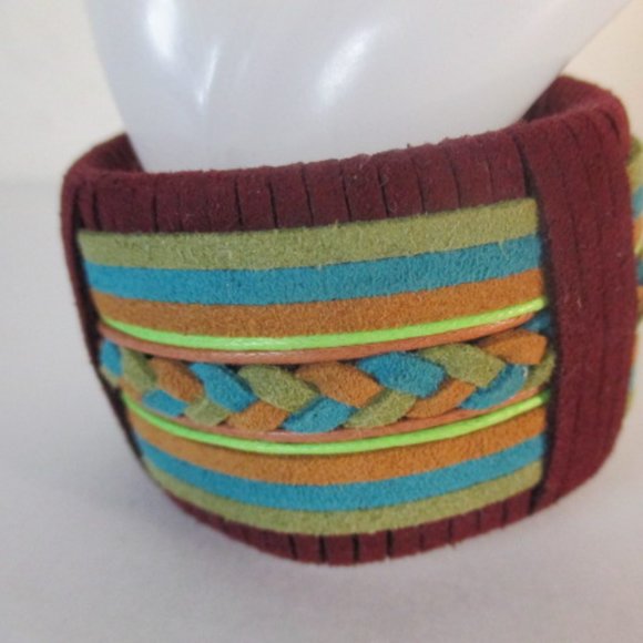 DANNIJO Cornelia Cuff Braided Suede Cuff Burgundy Orange Navy - Picture 5 of 10